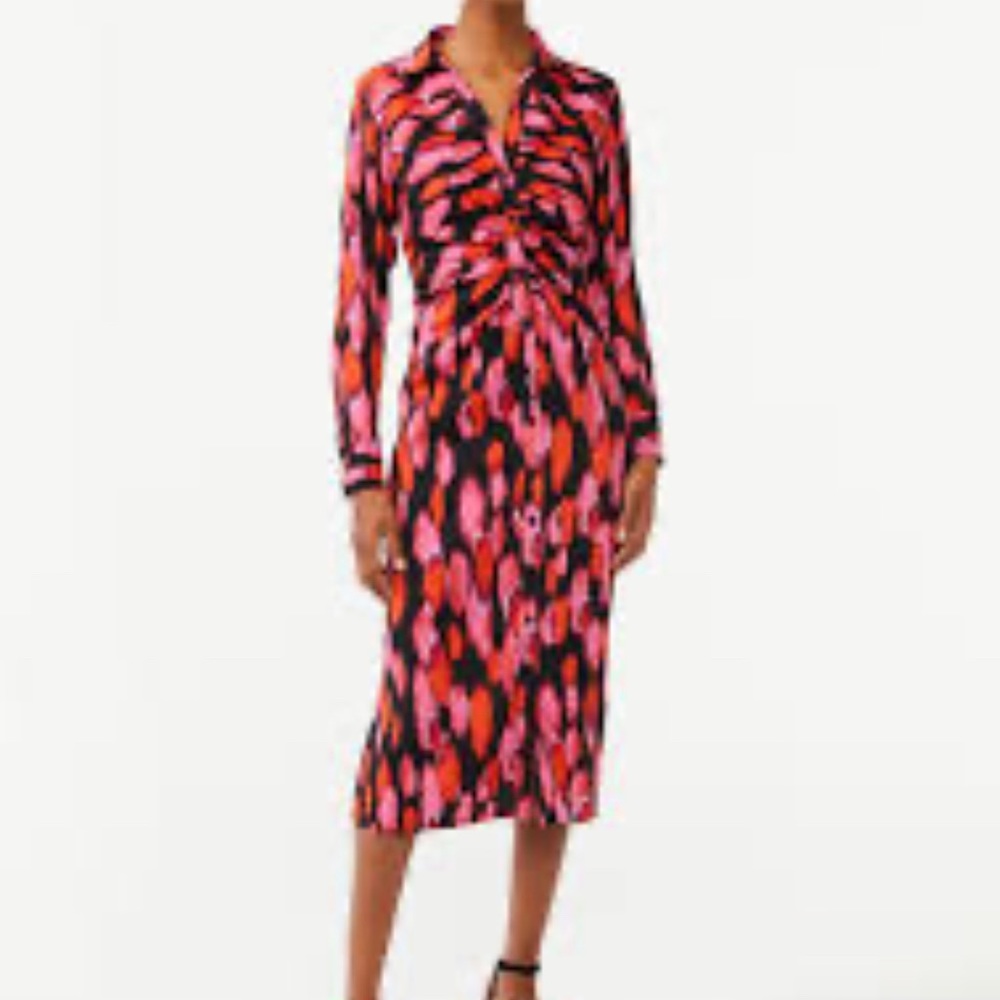 Scoop Nyc Ruched Printed Button Front Midi Dress - image 1